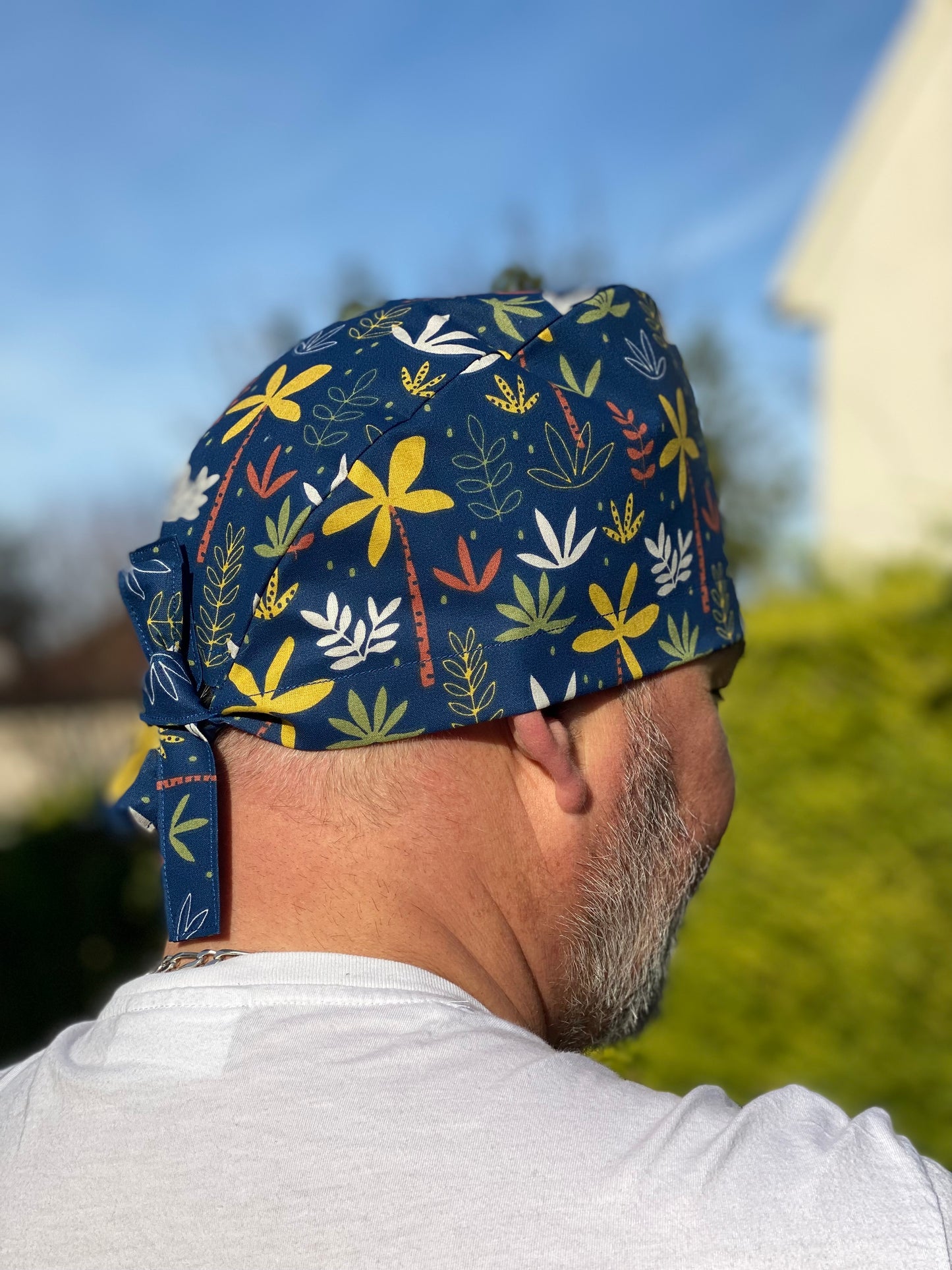 Calot de bloc opératoire en tissu - palmiers